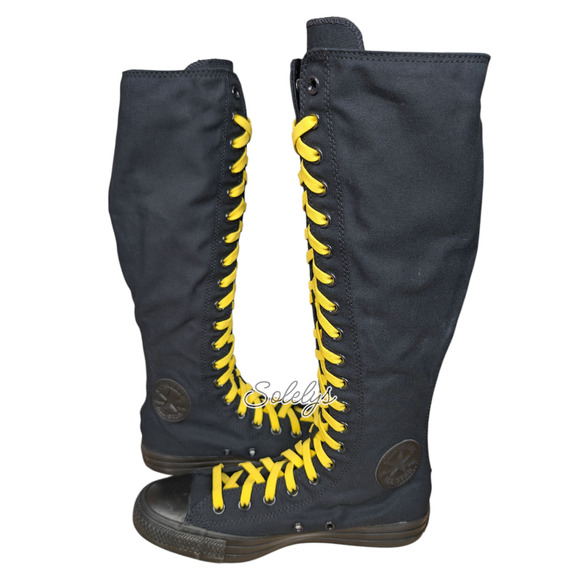 Converse CTAS XXHI Black Yellow Custom Elastic Lace Knee High Sneaker Womens 8.5 - Picture 8 of 10